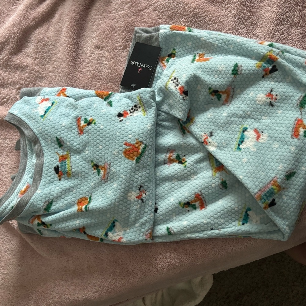 Cuddl Duds Women's Pajama Set - Light Blue with Multicolor Print